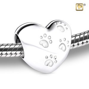Sterling Silver Heart Paw Prints Cremation Pendant Bead