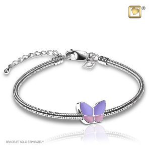 Butterfly Wings Pink Lavender Sterling Silver Bracelet Cremation Pendant