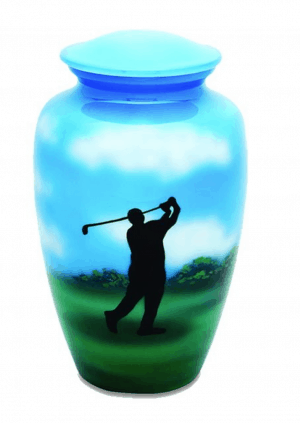 Golf hand painted aluminum urn