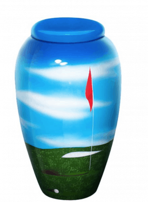 Golf hand painted aluminum urn