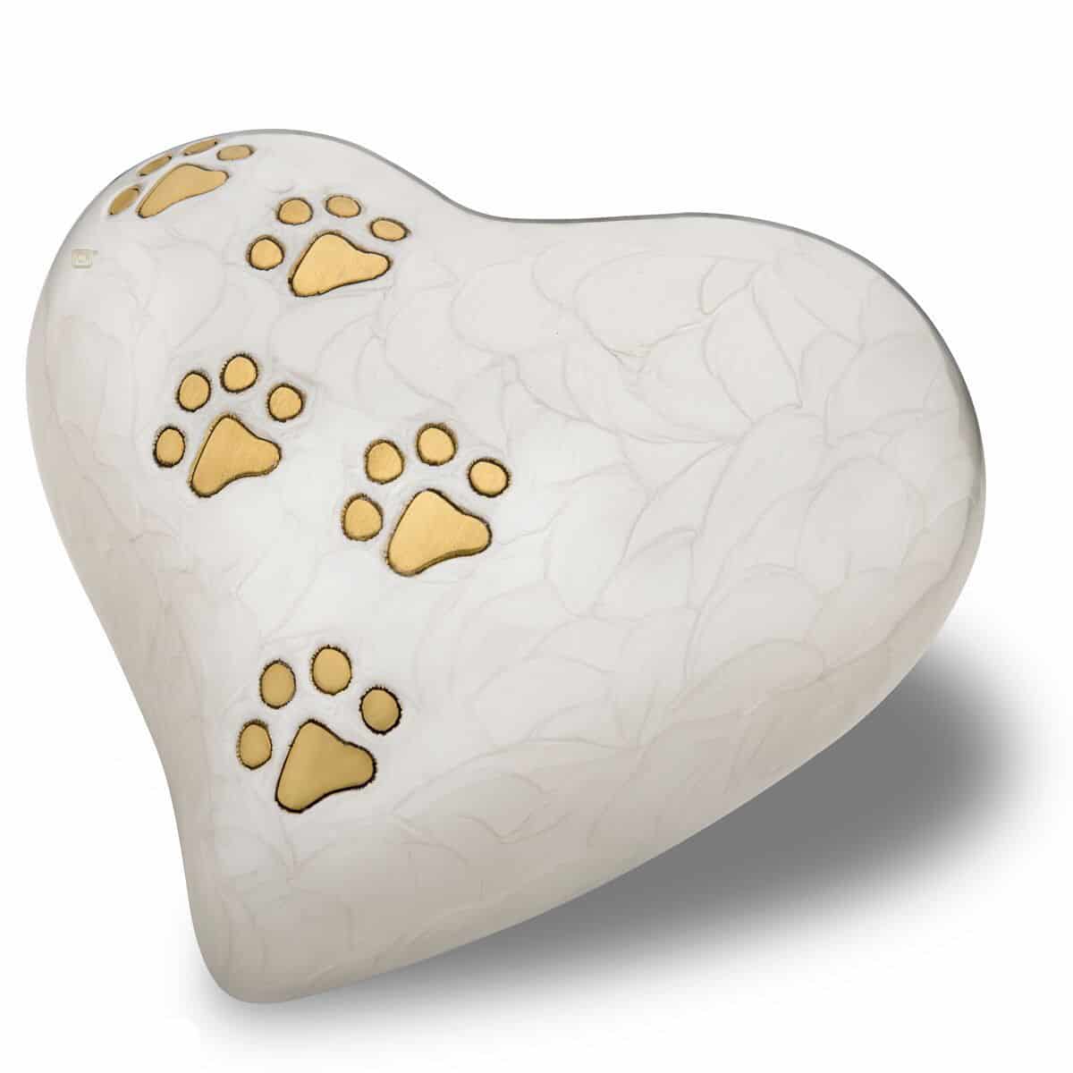 Pearl White Heart with Gold Tone Paw - Natures Pet Loss