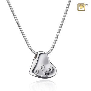 Sterling Silver Heart Paw Prints Cremation Pendant
