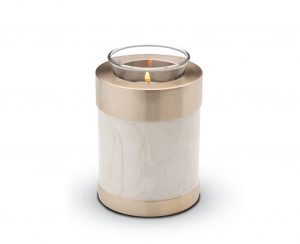 Tea Light 2 Tone White Pearl With Brushed Gold Tone Bottom And Top