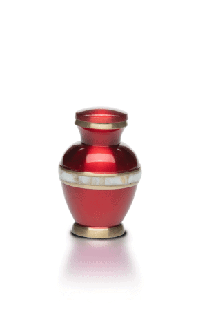 Sapphire Red With Accent of Mother of Pearl Brass Cremation Urn