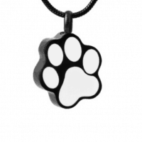 This beautiful Black Paw Print Cremation Pendant is beautifully design to hold a minuet portion. It gives you peace knowing you have your loving family pet member with you at all times.