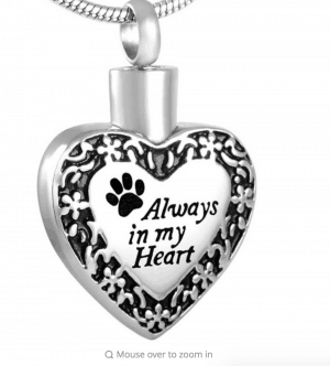 Always In My Heart Paw Print Cremation Pendant Stainless Steel