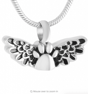Stainless Steel Paw Print Angel Wings