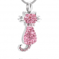 Pink Crystal Cat Stainless Steel Cremation Pendant