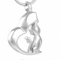 Stainless Steel Cat Half Heart Cremation Pendant