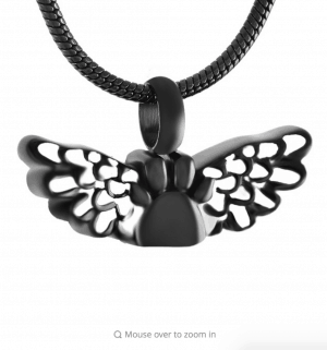 Black and White Stainless Steel Paw Print with Angel Wings