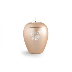 Apricot Ceramic Swarovski Crystal Pet Paw Print Tea Light