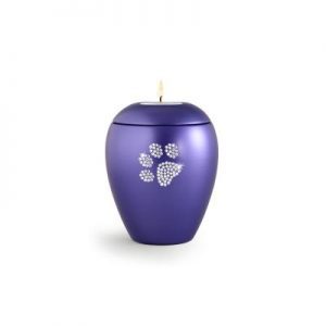 Purple Ceramic Swarovski Crystal Pet Paw Print Tea Light