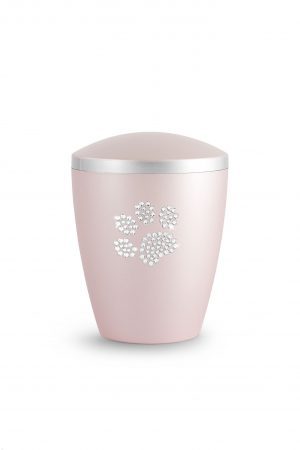 Soft Pink Bio-Degradable Urn with Crystal Paw Prints