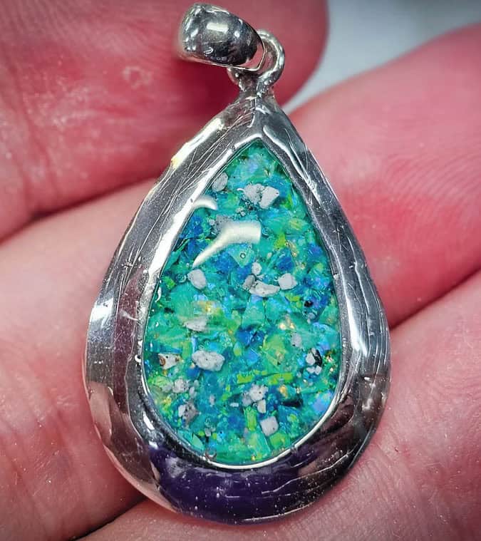 teal_opal_teardrop_pet_mmemorial_cremation_ash_pendant Teal Opal Cremation Ash Pendant