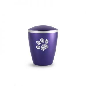 Violet / Purple Bio-Degradable Urn with Crystal Paw Prints